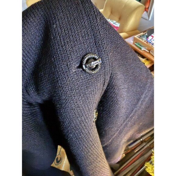 St John Black Knit Pant Suit Jacket Set Black Buttons sz 8 Medium - Picture 10 of 11